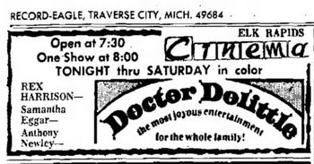 Elk Rapids Cinema - Fri Jul 18 1969 Ad